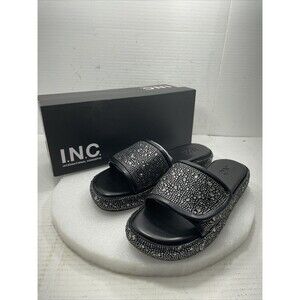 I.N.C Rayley Slip-On Embellished Pool Slide Sandals, Black, Women Size 6.5M #751